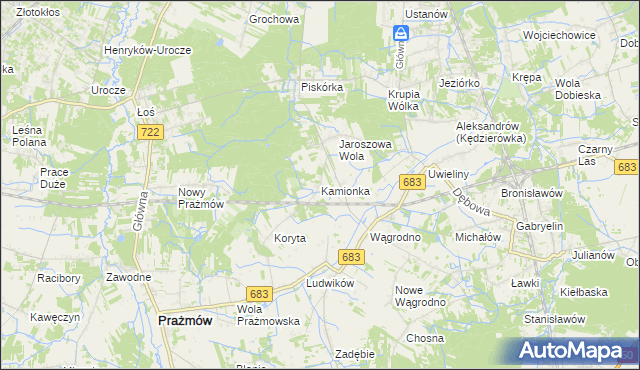 mapa Kamionka gmina Prażmów, Kamionka gmina Prażmów na mapie Targeo