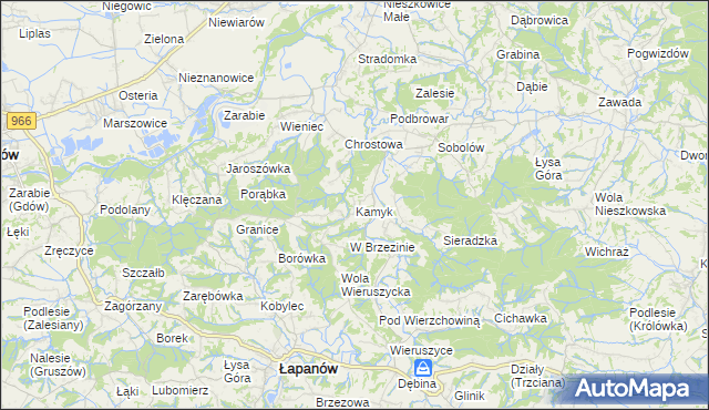 mapa Kamyk gmina Łapanów, Kamyk gmina Łapanów na mapie Targeo