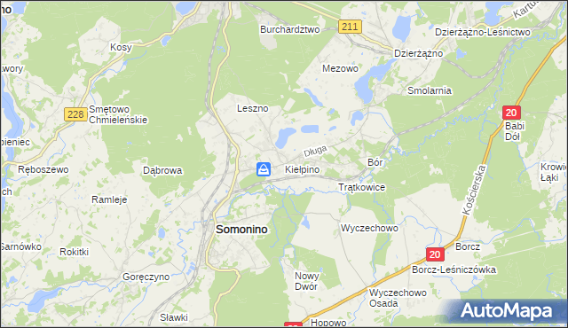 mapa Kiełpino gmina Kartuzy, Kiełpino gmina Kartuzy na mapie Targeo