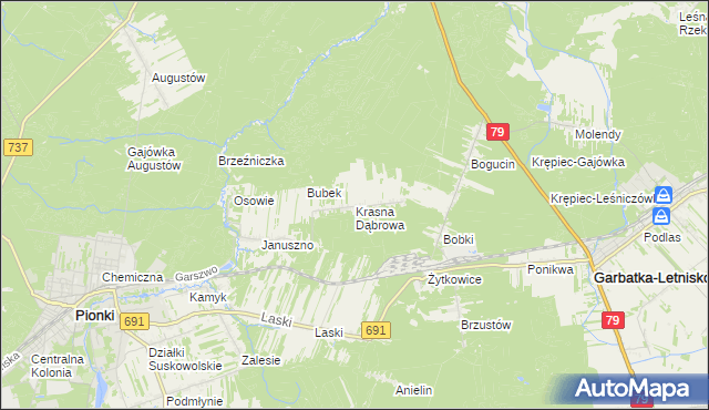 mapa Krasna Dąbrowa, Krasna Dąbrowa na mapie Targeo
