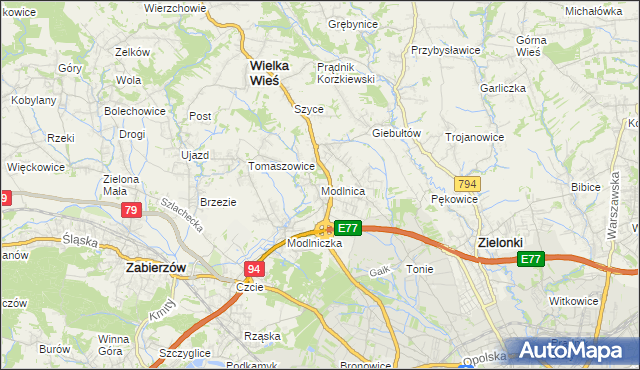 mapa Modlnica, Modlnica na mapie Targeo