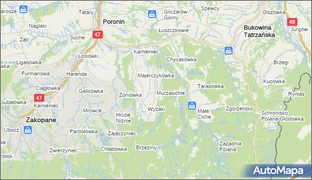 mapa Murzasichle, Murzasichle na mapie Targeo