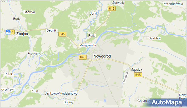 mapa Nowogród powiat łomżyński, Nowogród powiat łomżyński na mapie Targeo
