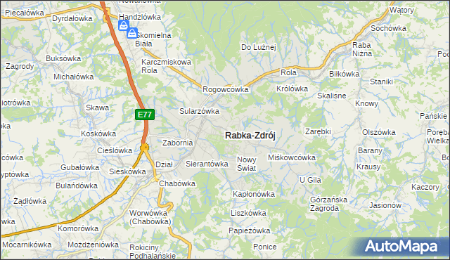 mapa Rabka-Zdrój, Rabka-Zdrój na mapie Targeo