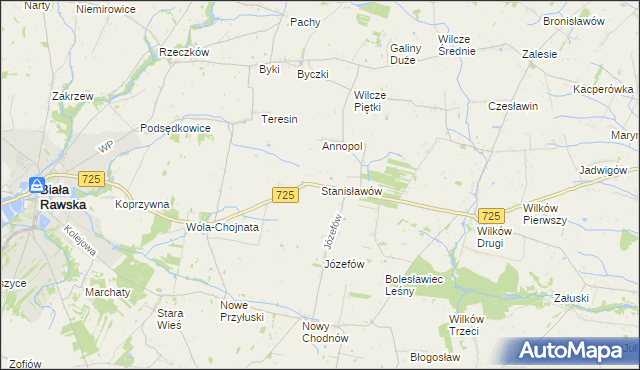mapa Stanisławów gmina Biała Rawska, Stanisławów gmina Biała Rawska na mapie Targeo