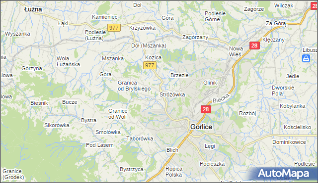 mapa Stróżówka, Stróżówka na mapie Targeo