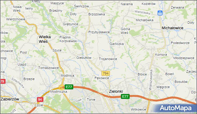 mapa Trojanowice gmina Zielonki, Trojanowice gmina Zielonki na mapie Targeo