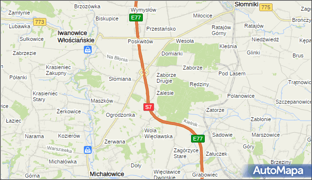mapa Zalesie gmina Iwanowice, Zalesie gmina Iwanowice na mapie Targeo