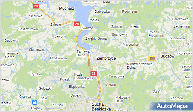 mapa Zembrzyce, Zembrzyce na mapie Targeo