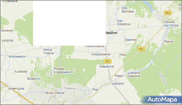 mapa Kołaczkowice gmina Miedźno, Kołaczkowice gmina Miedźno na mapie Targeo