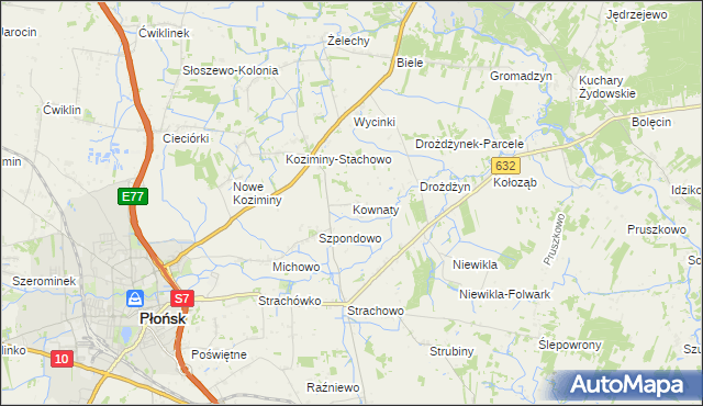 mapa Kownaty gmina Płońsk, Kownaty gmina Płońsk na mapie Targeo