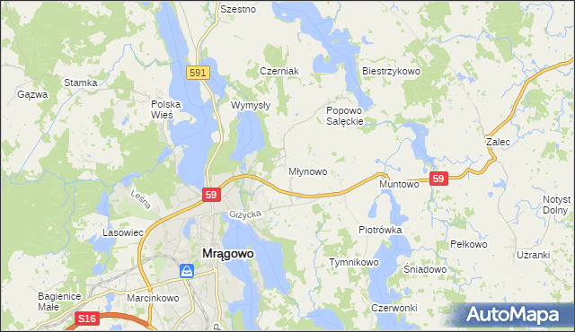 mapa Młynowo gmina Mrągowo, Młynowo gmina Mrągowo na mapie Targeo