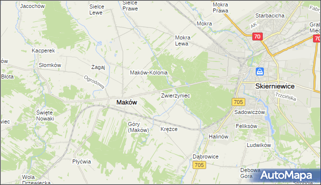 mapa Zwierzyniec gmina Maków, Zwierzyniec gmina Maków na mapie Targeo