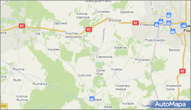 mapa Czerwonka gmina Sokołów Podlaski, Czerwonka gmina Sokołów Podlaski na mapie Targeo