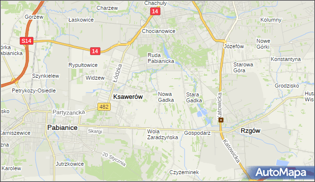 mapa Nowa Gadka gmina Ksawerów, Nowa Gadka gmina Ksawerów na mapie Targeo