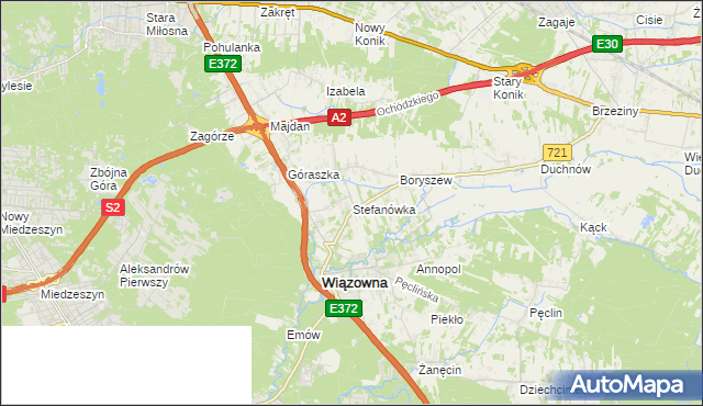 mapa Stefanówka gmina Wiązowna, Stefanówka gmina Wiązowna na mapie Targeo