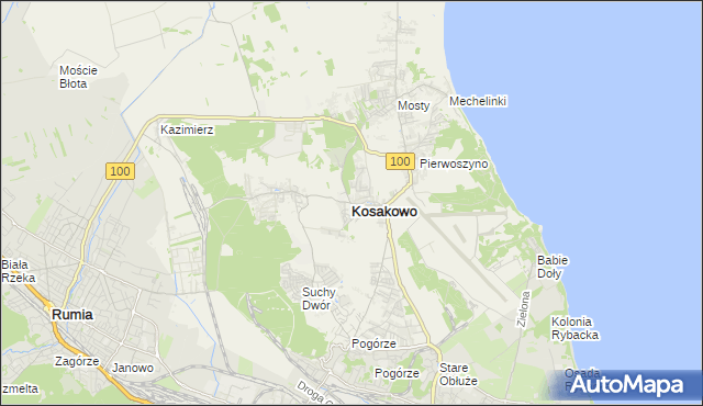 mapa Kosakowo powiat pucki, Kosakowo powiat pucki na mapie Targeo