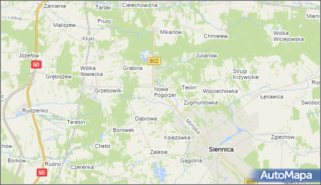 mapa Pogorzel gmina Siennica, Pogorzel gmina Siennica na mapie Targeo