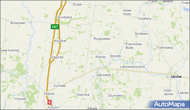 mapa Wyłudy gmina Korycin, Wyłudy gmina Korycin na mapie Targeo