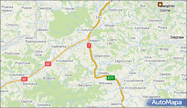 mapa Głogoczów, Głogoczów na mapie Targeo