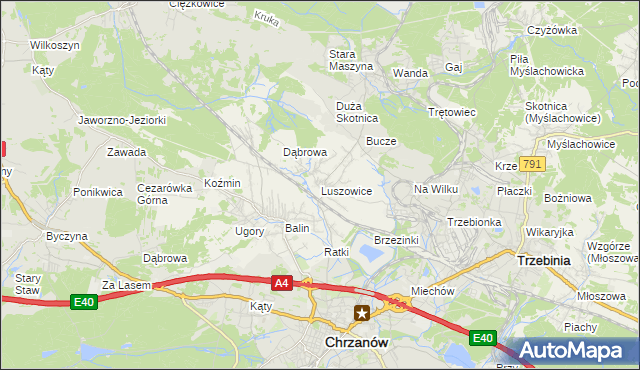 mapa Luszowice gmina Chrzanów, Luszowice gmina Chrzanów na mapie Targeo