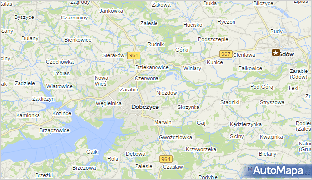 mapa Niezdów gmina Dobczyce, Niezdów gmina Dobczyce na mapie Targeo