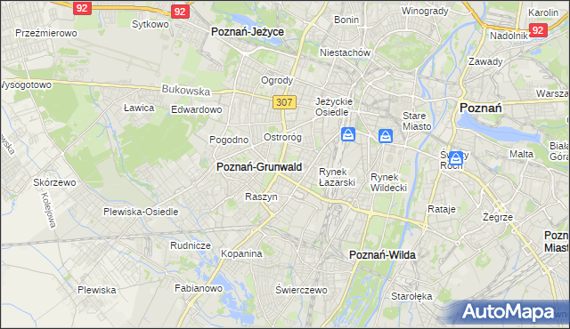 mapa Łazarz gmina Poznań, Łazarz gmina Poznań na mapie Targeo