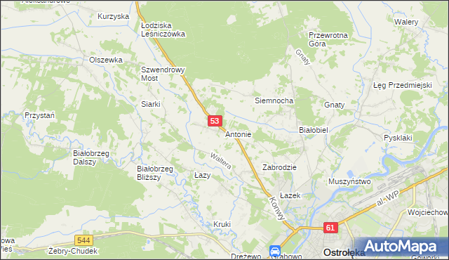 mapa Antonie gmina Olszewo-Borki, Antonie gmina Olszewo-Borki na mapie Targeo