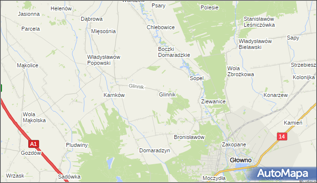 mapa Glinnik gmina Głowno, Glinnik gmina Głowno na mapie Targeo