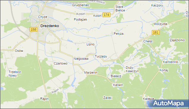 mapa Tuczępy gmina Drezdenko, Tuczępy gmina Drezdenko na mapie Targeo