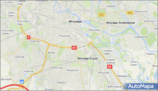 mapa Krzyki gmina Wrocław, Krzyki gmina Wrocław na mapie Targeo