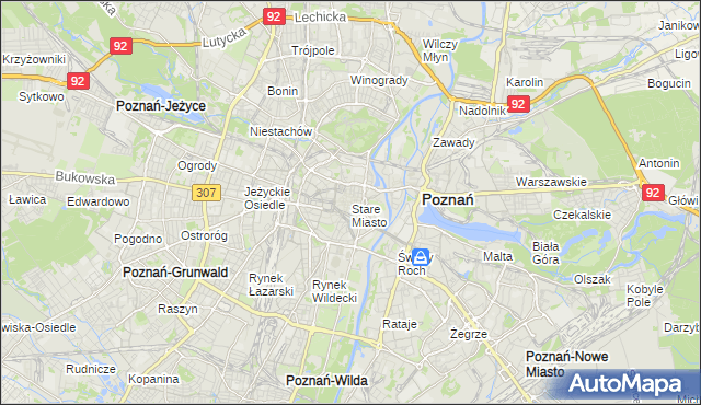 mapa Stare Miasto gmina Poznań, Stare Miasto gmina Poznań na mapie Targeo