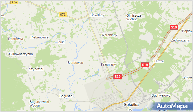 mapa Wroczyńszczyzna gmina Sokółka, Wroczyńszczyzna gmina Sokółka na mapie Targeo