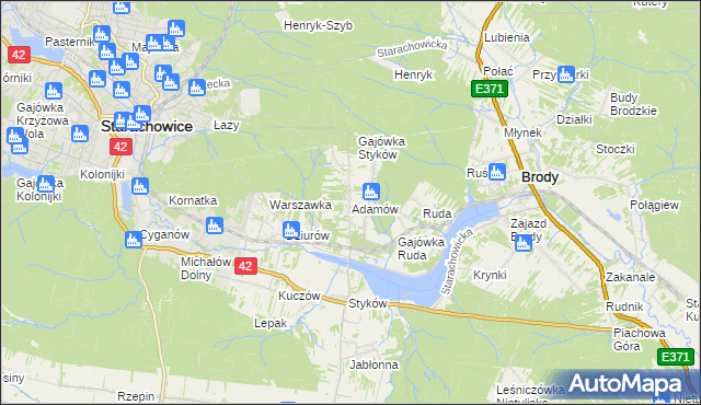 mapa Adamów gmina Brody, Adamów gmina Brody na mapie Targeo