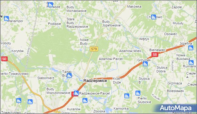 mapa Adamów-Parcel, Adamów-Parcel na mapie Targeo