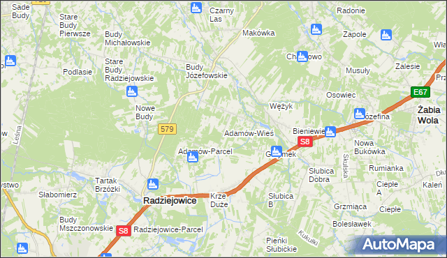 mapa Adamów-Wieś, Adamów-Wieś na mapie Targeo