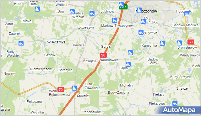 mapa Adamowice gmina Mszczonów, Adamowice gmina Mszczonów na mapie Targeo