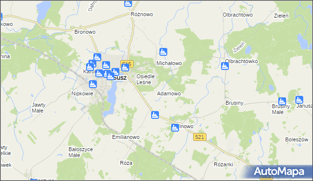 mapa Adamowo gmina Susz, Adamowo gmina Susz na mapie Targeo