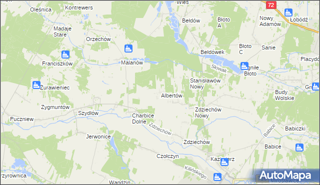 mapa Albertów gmina Lutomiersk, Albertów gmina Lutomiersk na mapie Targeo