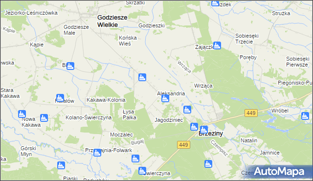 mapa Aleksandria gmina Brzeziny, Aleksandria gmina Brzeziny na mapie Targeo