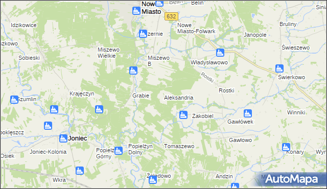 mapa Aleksandria gmina Nowe Miasto, Aleksandria gmina Nowe Miasto na mapie Targeo