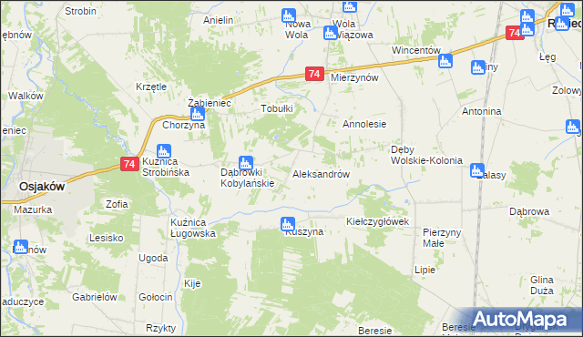 mapa Aleksandrów gmina Rusiec, Aleksandrów gmina Rusiec na mapie Targeo