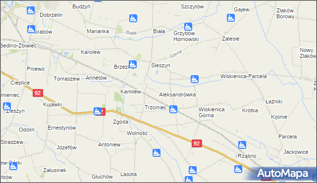 mapa Aleksandrówka gmina Żychlin, Aleksandrówka gmina Żychlin na mapie Targeo