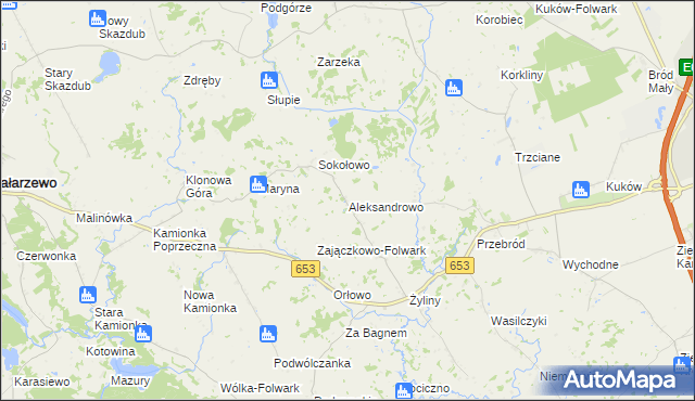 mapa Aleksandrowo gmina Bakałarzewo, Aleksandrowo gmina Bakałarzewo na mapie Targeo