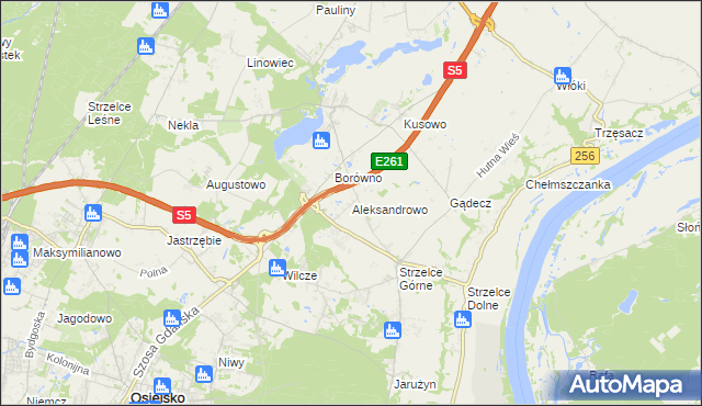 mapa Aleksandrowo gmina Dobrcz, Aleksandrowo gmina Dobrcz na mapie Targeo