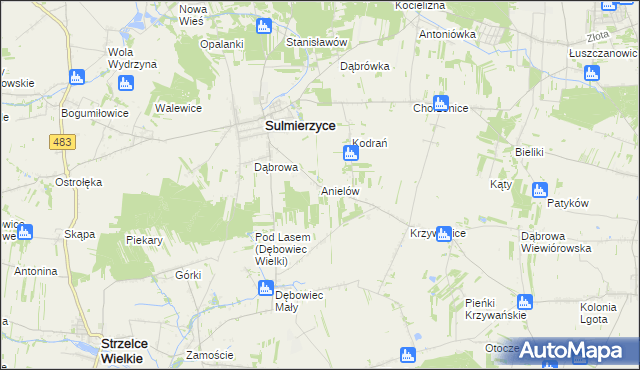 mapa Anielów gmina Sulmierzyce, Anielów gmina Sulmierzyce na mapie Targeo