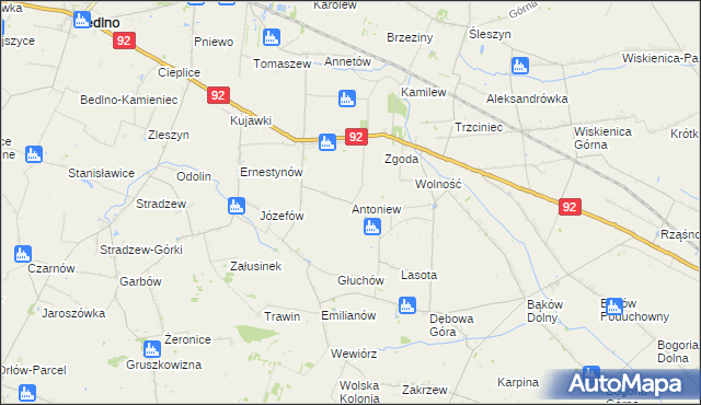 mapa Antoniew gmina Bedlno, Antoniew gmina Bedlno na mapie Targeo