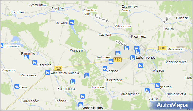 mapa Antoniew gmina Lutomiersk, Antoniew gmina Lutomiersk na mapie Targeo