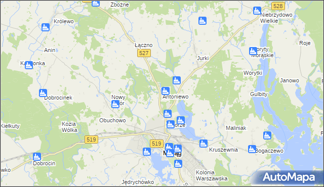 mapa Antoniewo gmina Morąg, Antoniewo gmina Morąg na mapie Targeo