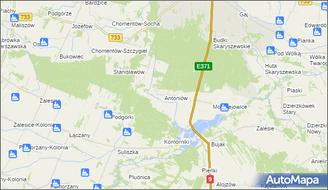 mapa Antoniów gmina Skaryszew, Antoniów gmina Skaryszew na mapie Targeo